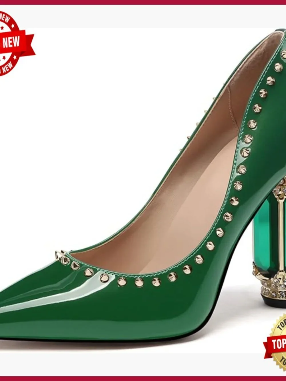 Chunky Block Heels Pumps Pointed Toe Rhinestone Crystal Bridal Wedding Party